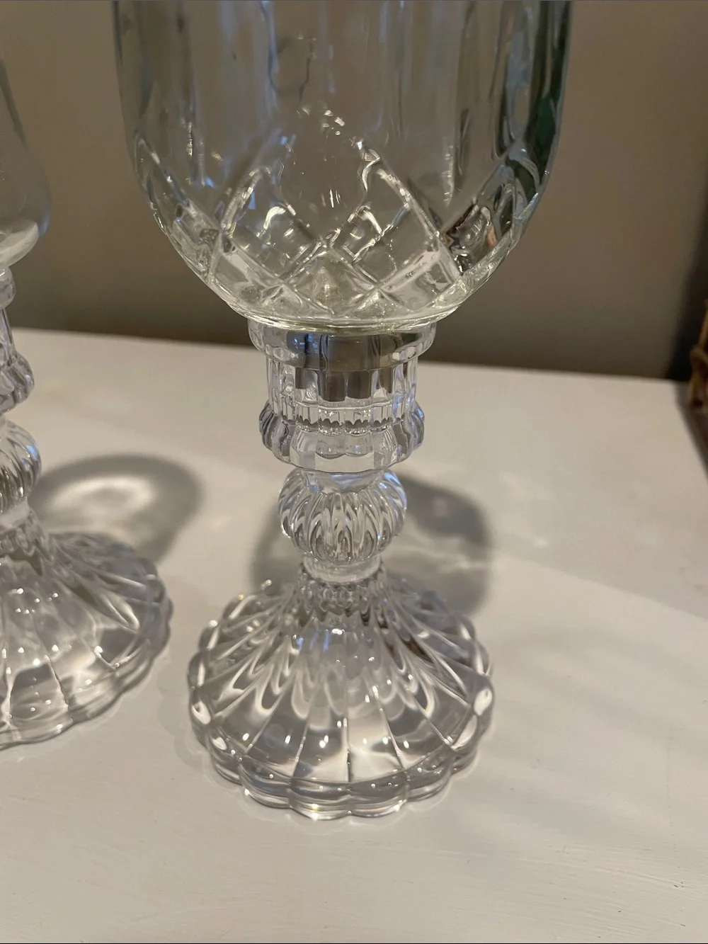 Clear glass candle holders set of 2